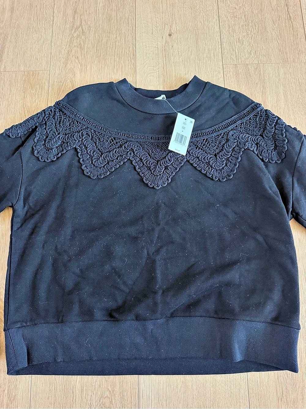 Jonathan Simkhai Lace Detail Sweatshirt in Black Size Medium NWT